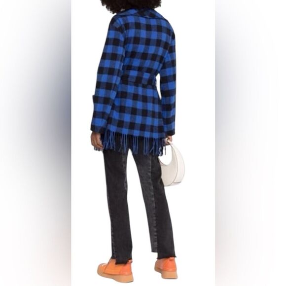 POLO RALPH LAUREN | Blue&Black Checkered Fringe Hem Belted Jacket - Picture 3 of 13